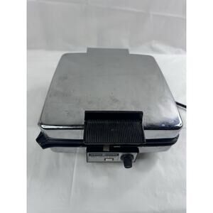 VINTAGE General Electric GE A2G48T Silver Grill Waffle Baker Working TESTED